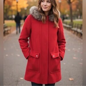 J. Crew Wool-Blend Faux-Fur Hooded Veil Parka Bright Red